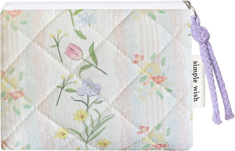 Modacarry Store Cotton Quilted Floral Coin Purse Digital Camera Pouch with Cute Prints Zipper for Women Girls (FLOWERS) - Image 1